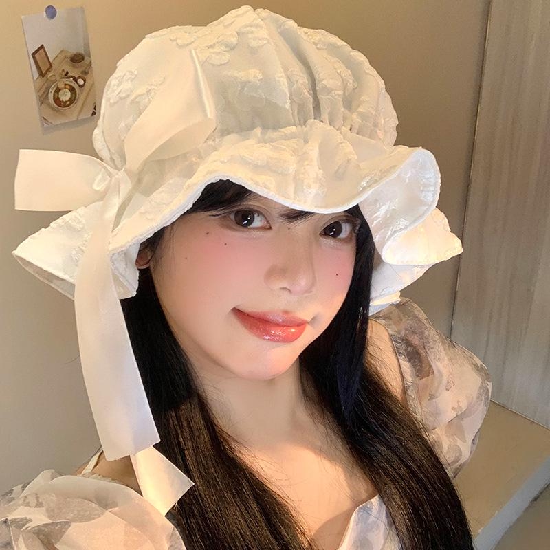 

Бант маленькая шляпа-ведро с цветком женская летняя универсальная для маленького лица шляпа-облако большой окружности головы