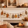 Indoor Outdoor Garden Decor Fall Wooden Garland Decor, Rustic Autumn Hanging Ornament with Squirrel Tactile Wall Art Maple Leaf Pinecone, Harvest
