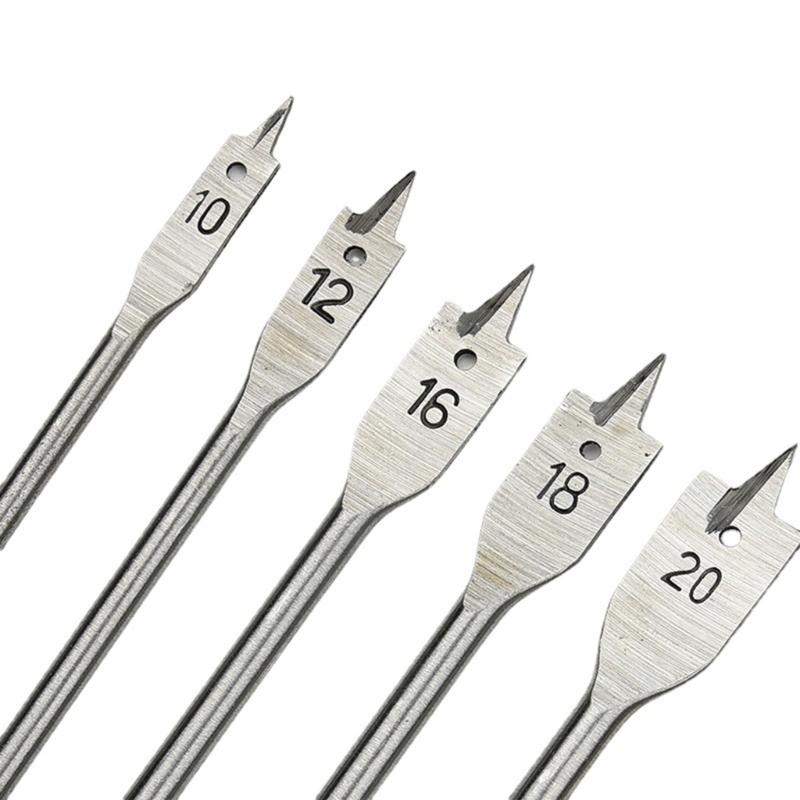 Durable Flat Wood Drill Bit Set With Enhanced Edge Geometry For Effortlessly Boring In Multiple Power Drill Types