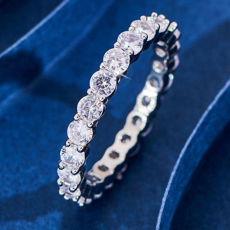 Hot-selling platinum full circle white diamond shiny diamond ring simple temperament slightly inlaid zircon ring no. 5