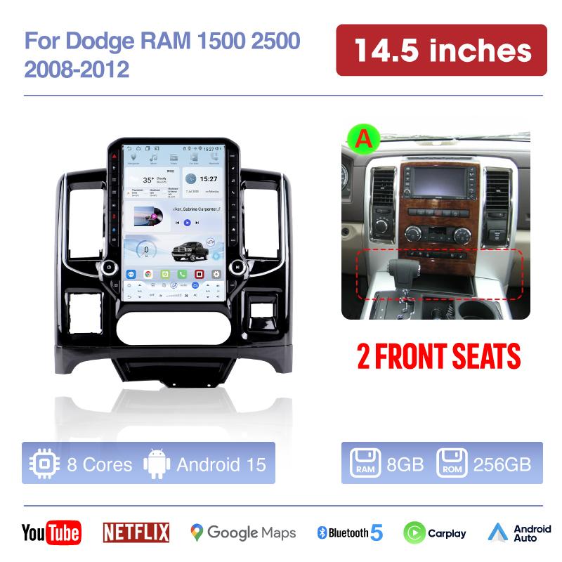14.5 & 12.1 inch For Dodge RAM 1500 2500 2008-2012 Car radio multimedia GPS navigation Android 15 auto Carplay 360 camera 4G