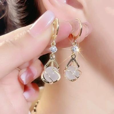 Hochwertige Kristall Zirkon Runde Opal Hohle Lange Quaste Wassertropfen Ohrringe Neue Damenmode Zirkon Romantisches Mädchen Geschenk