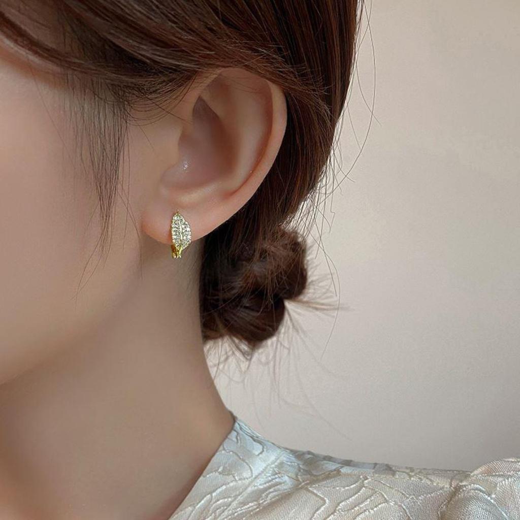 Sparkling Leaf Shaped Huggie Hoop Earrings Elegant Nature Inspired Design Women Jewelry