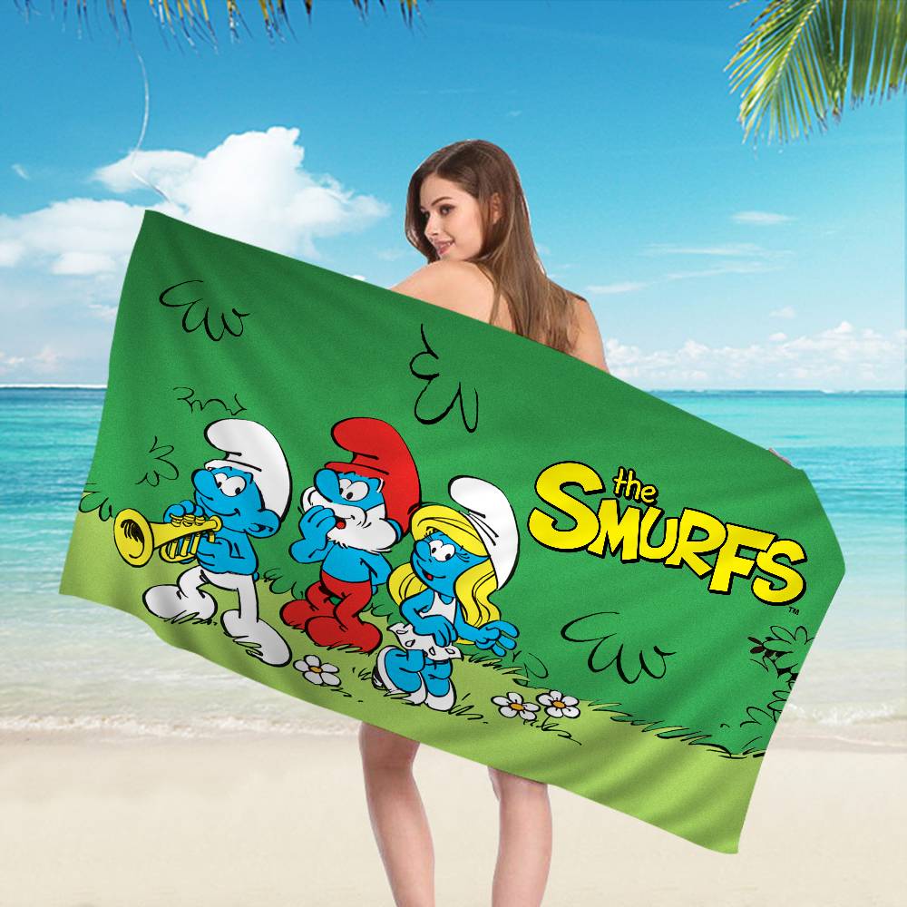 S-Smurfs Cute Anime Beach Swimming Towel Soft Absorbent Washcloth Children's Gifts for Kids Travel Camping Gym
