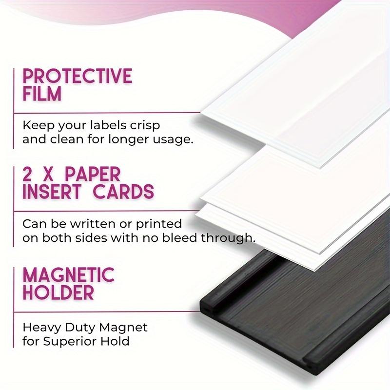 Magnetic Label Holders with Magnets Magnetic Data Card Holders with Clear Plastic Protectors for Metal Shelf, Whiteboard, Set of 50 (50 X 25 Mm)