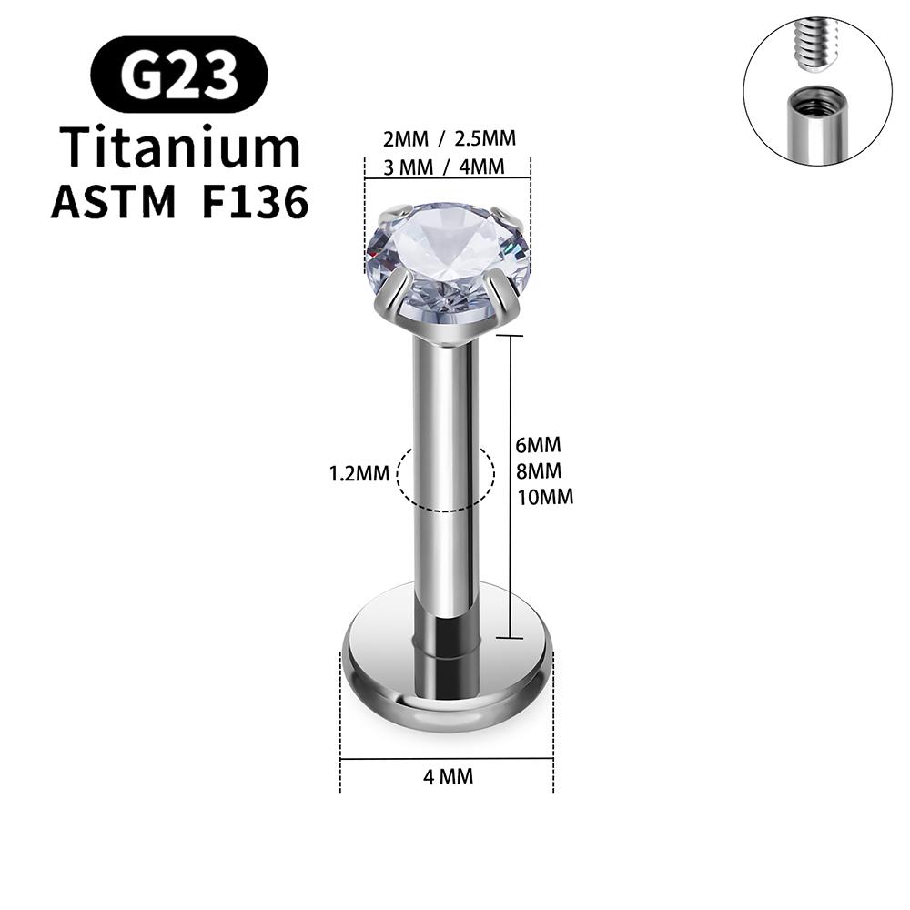 10/50PCS G23 Titanium Piercing Labret Lip Studs 16G CZ Internally Threaded Stud Earring Lip Ring Tragus Cartilage Helix Jewelry