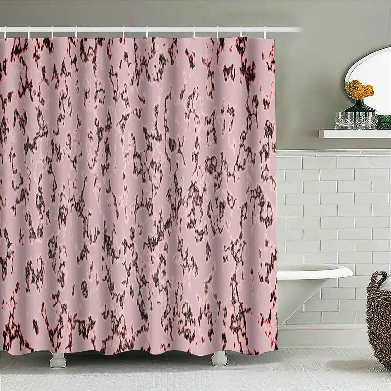 Charming Black Pink Shower Curtain Floral Print Modern Decor for Bathroom Easy Install Hook Rings Set Home Improvement Waterproo