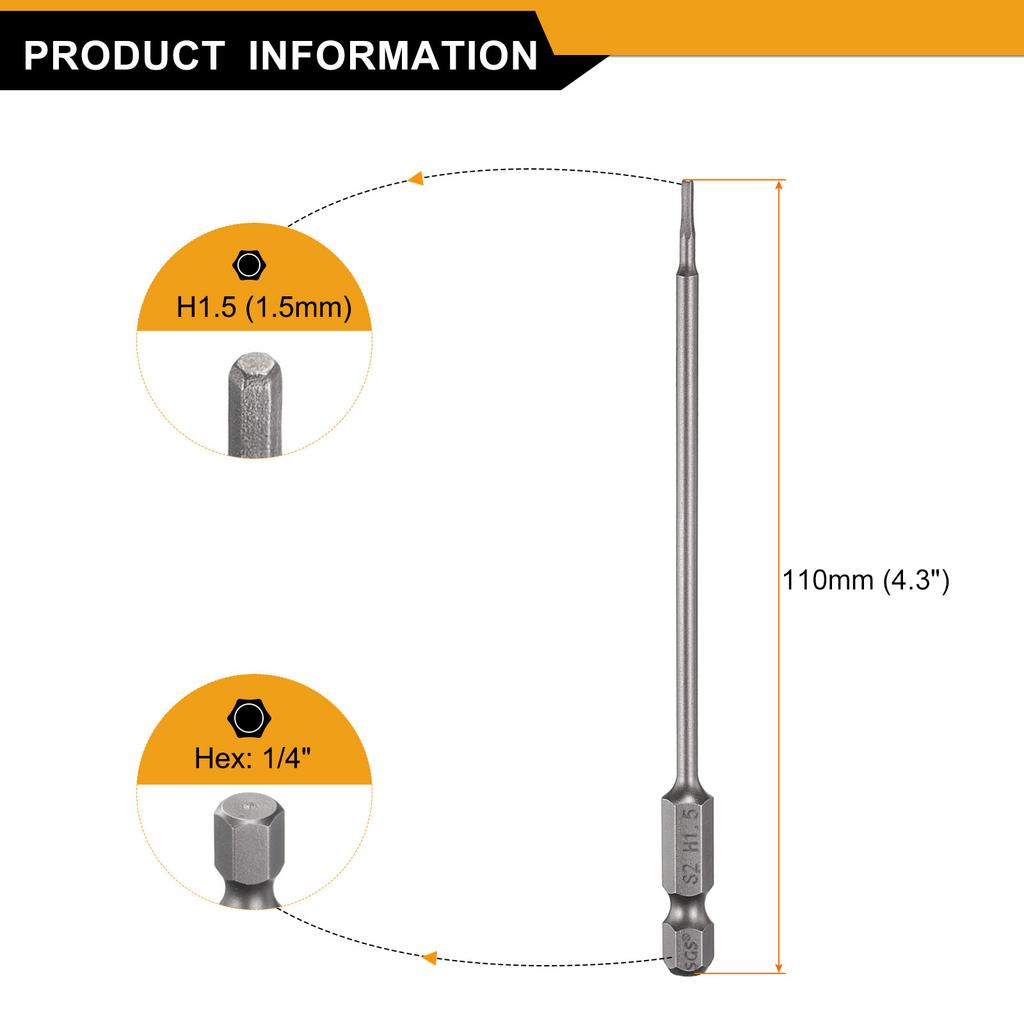 1/3/5pcs Magnetic Hexagonal Driver Socket Screwdriver Bits Metric Flat Tip 1/4" Hex Shank Hex Head Drill Bit 110mm