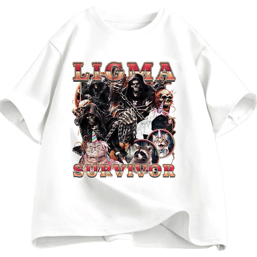 Ligma Survivor Fun Skeleton Fans Tshirt Summer Mens Womens Casual Cotton Tshirt Fashion Oversized Street Y2K Tshirt