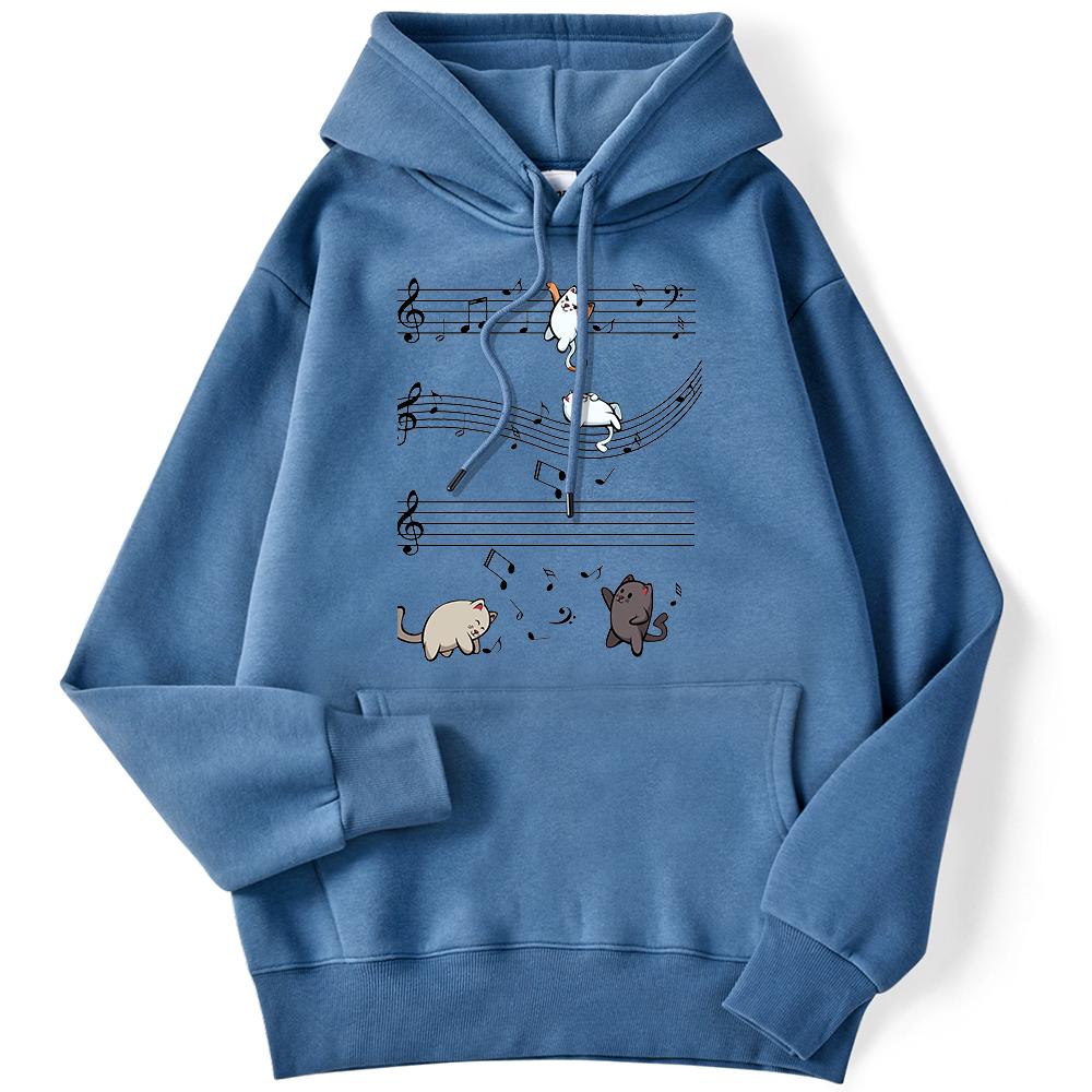 Women's Hoodie Musical Cats Music Note Printed Sweatshirt Long-sleeved Strecth Comfortable Hooded Women's Pullover
