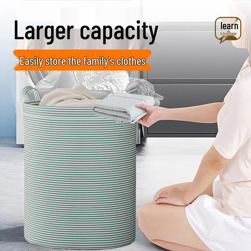 Foldable Bedroom Laundry Basket with Stripes - Clothes Hamper and Bathroom Storage Bin