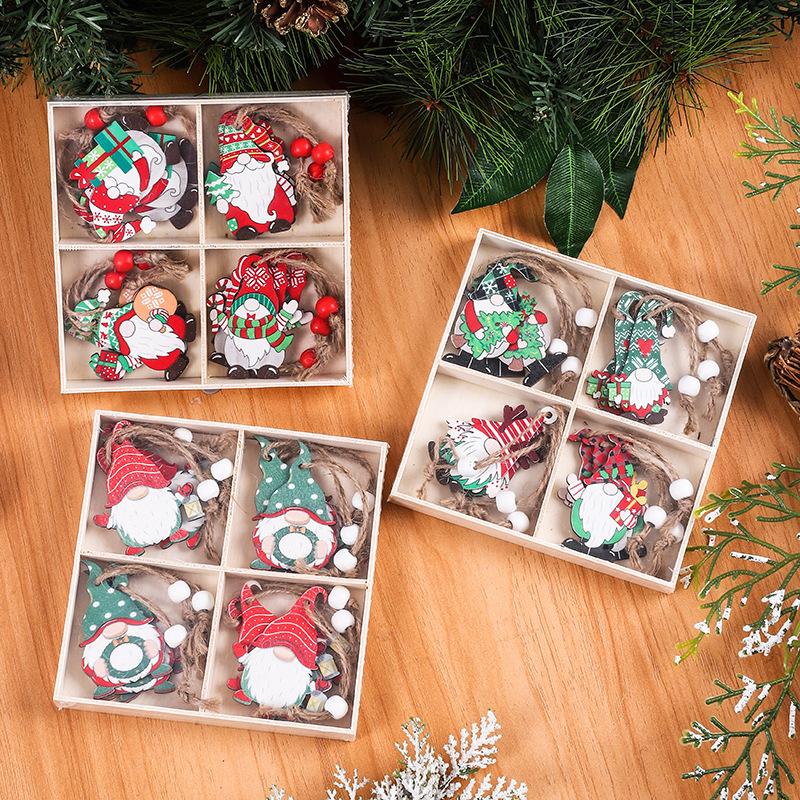 12Pcs Faceless Xmas Gnome Wooden Decoration Christmas Tree Window Wall Hanging Ornament