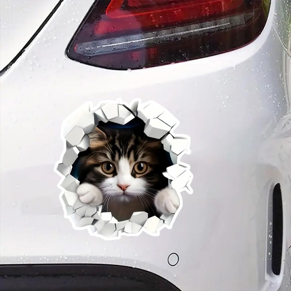 2 Pieces 12x12cm Realistic 3D Effect Peeking Cat Car Bumper Window Sticker for Truck