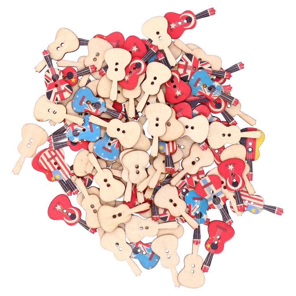 100Pcs Assorted Wood Buttons Vintage GuitarShape Sewing Button Clothing Supplies