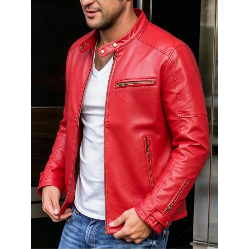 European and American men's PU leather jacket stand-up collar locomotive leather jacket casual slim trendy jacket men's