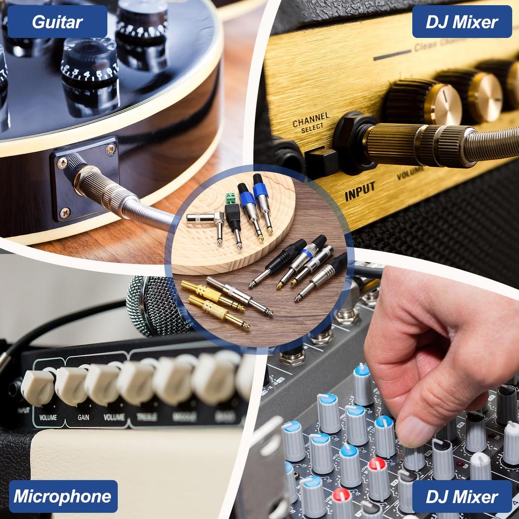 Uxcell 5pcs Inch Audio TS Plug Mono Male Plug Cable Connector TS Male Audio Cable Adapter for Guitars Inch Silver 1/4 6.35mm Speakers, Microphones,