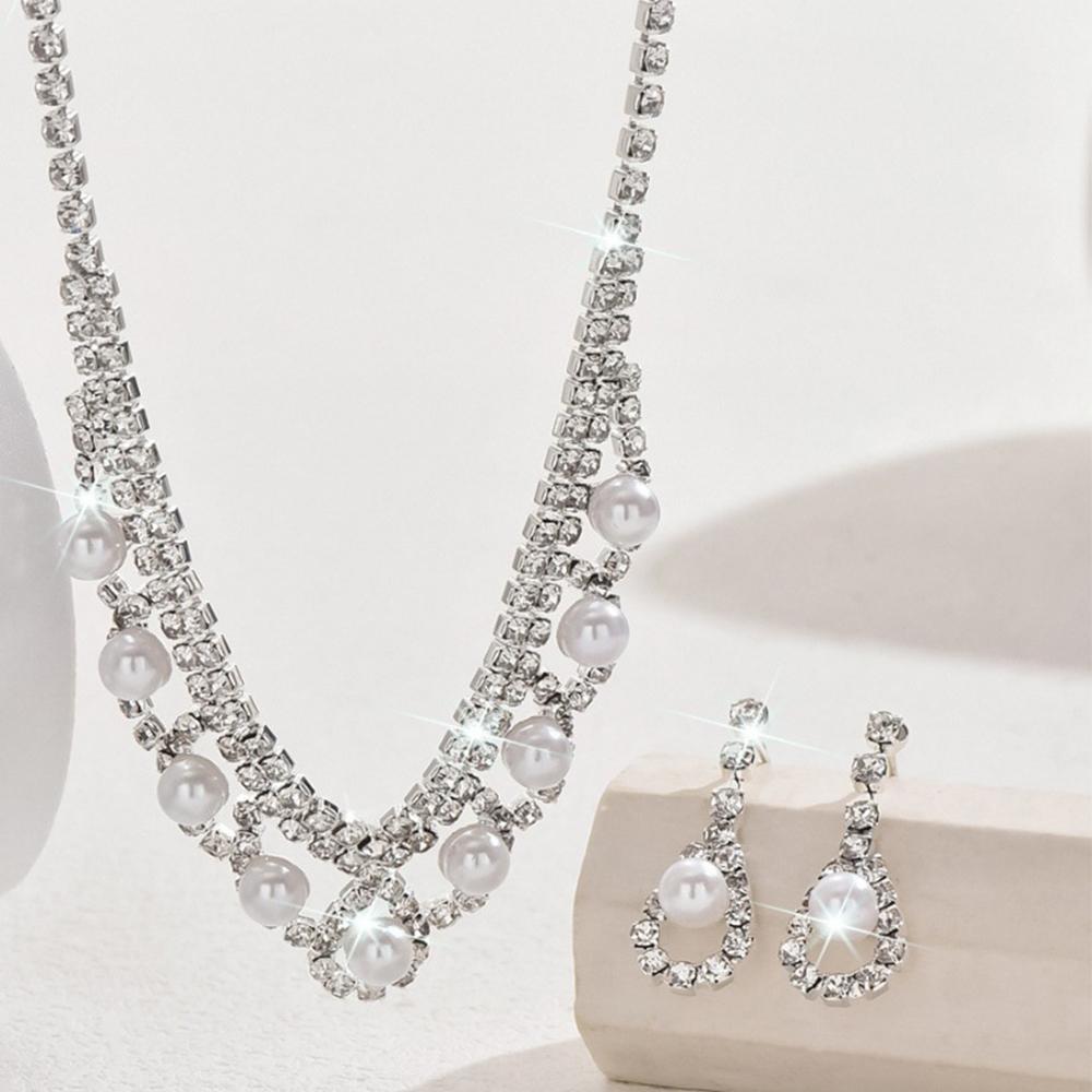 3-teiliges Set Damen Funkelnde Strasssteine Zirkonplattiertes Kupfer Halskette Ohrringe Modisch Vielseitig Kreatives Temperament Set