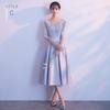 Bridesmaid Dress New Spring Grey Satin Sisters Bridesmaid Dress Medium and Long Girlfriend Dress Sister Dress
