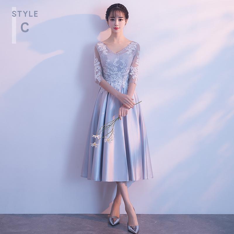 Bridesmaid Dress New Spring Grey Satin Sisters Bridesmaid Dress Medium and Long Girlfriend Dress Sister Dress