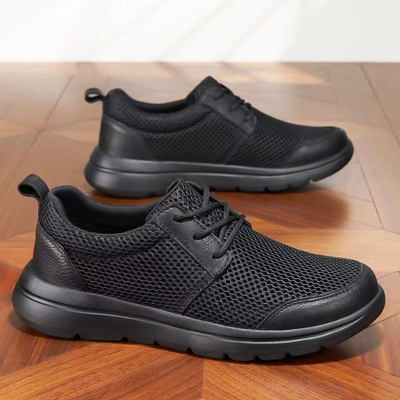 

Casual shoes men s summer breathable mesh shoes black lace-up comfortable work shoes trendy versatile sports shoes running shoes 44