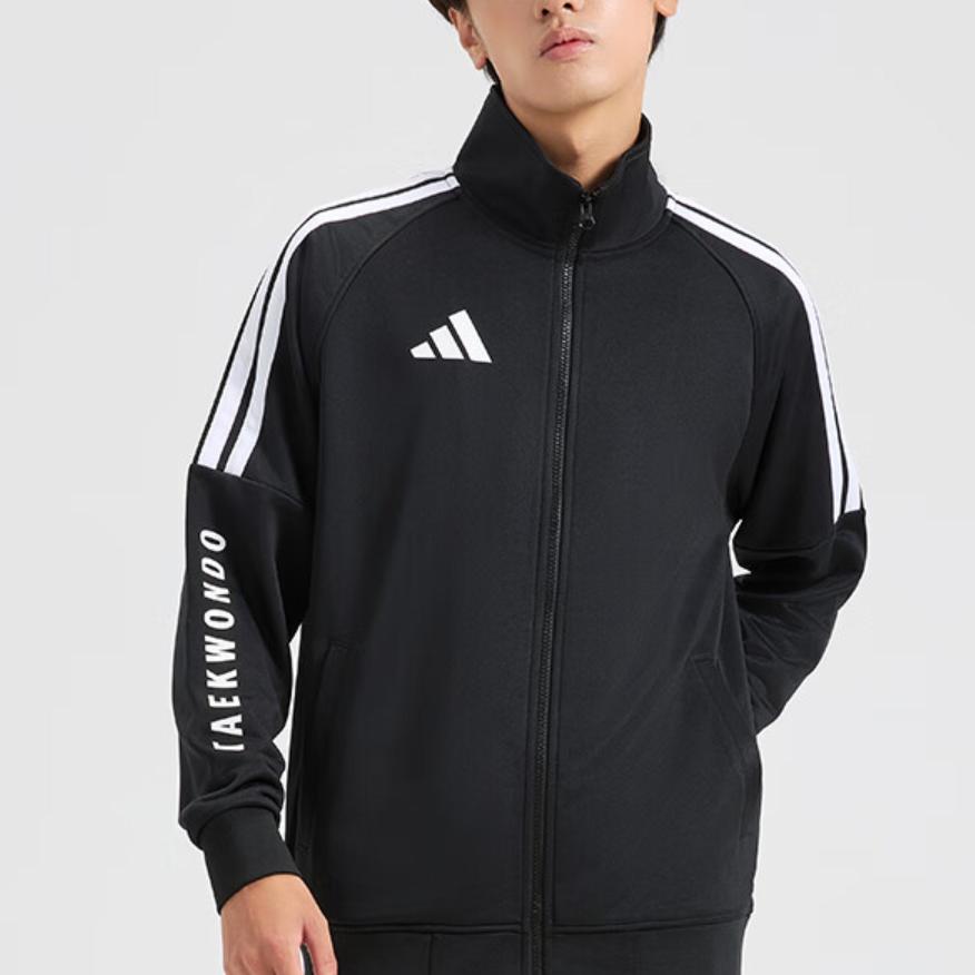 adidas Stand Collar Zip Long Sleeve Jacket Striped Breathable Straight Leg Pants Casual Sports Suit Unisex Suit TR30JR1TK-BW+TR30PR1TK-BW