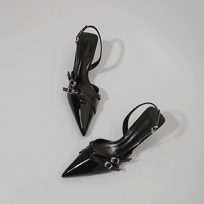 Temperament black bag head casual sandals summer and autumn fashion outer wear cat heel one-word buckle high heels women