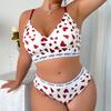 Plus Size White Bikini with Peach Heart - Wirefree Push-Up Bra & Spaghetti Strap Lingerie Set for Teens