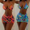 2023 Women's European and American Printed Three-Piece Lace-Up Bikini Swimsuit