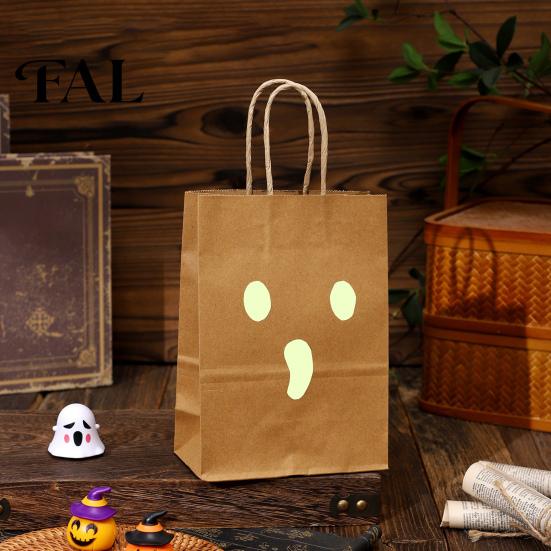 Halloween Event Supplies Candy Bags with Luminous Pumpkin Ghost Prints, Thickened Bulk for Parties Paper Gift Bags, Trick or Treat Party Favors Favor