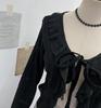 Post-Apocalyptic Style Ruffled Tie-Up Ripped Cardigan, Long-Sleeve Outer Layer