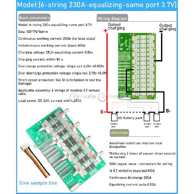 6S 7S 8S 24V 50A 100A 130A 230A 300A Li-ion Lifepo4 Lithium Battery Protection Board BMS Balance MOS Electrical Tool RV Inverter