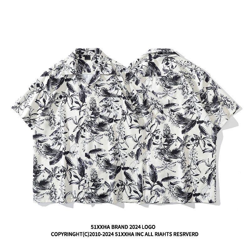 Vintage Vintage Cuban Collar Floral Shirts Men and Women Loose Hong Kong Flavor Hawaiian Couple Beach Short sleeve Shirt
