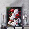 White Cat and Flowers Diamond Painting Set, 5D DIY Full Diamond Gemstone Cross-stitch Painting, Decorative Wall Mural Ornaments