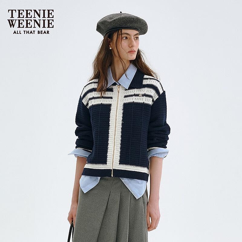 Teenie Weenie Women's Plaid Knit Polo Cardigan