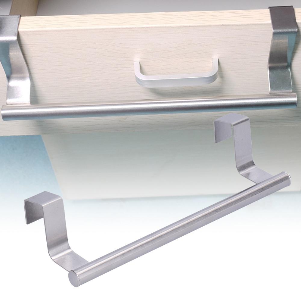 2 PCS Silver Towel Rack Punch Free Hanging Towel Holder Home Kitchen Bathroom
