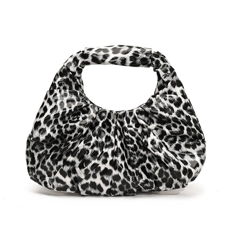 

Summer niche leopard print bag women s new retro pleated cloud bag fashionable versatile handbag bag one size fits all чорний