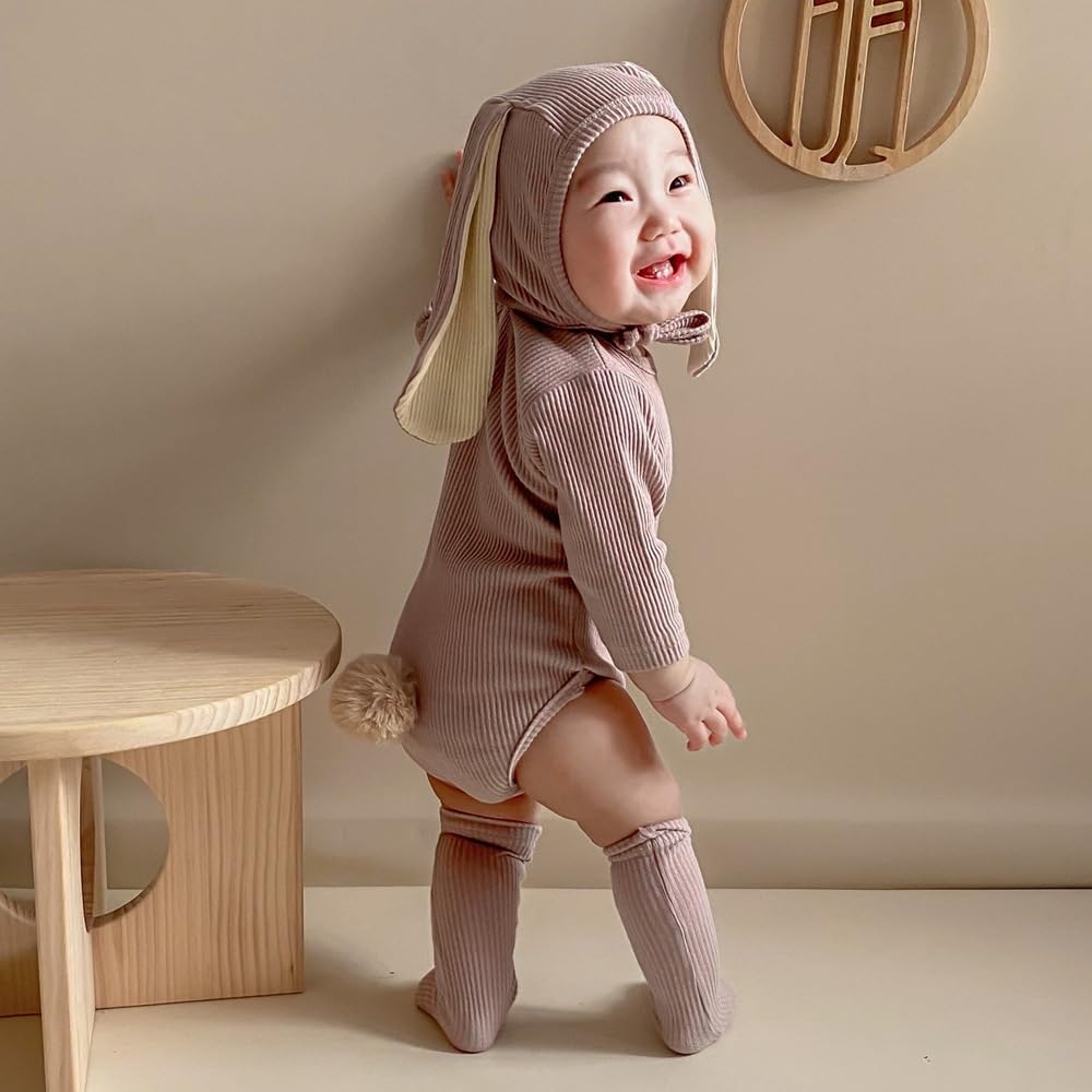 Rabbit Bunny Long Baby Baby Shower For Boys and Girls [SEIWARAKU] Romper, Romper, Ears, Sleeves, Coverall, Soft, Plain, Underwear, Pajamas, Jumpsuit,