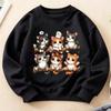 Kids Crewneck Long Sleeve Sweatshirt, Cute Grid Cat Family Pet Print, Soft Comfortable Top