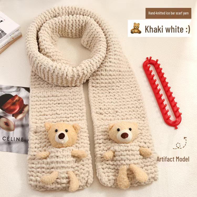 Pocket Bear Hand-Knitted Wool Scarf DIY Kit - Homemade Gift for Partner