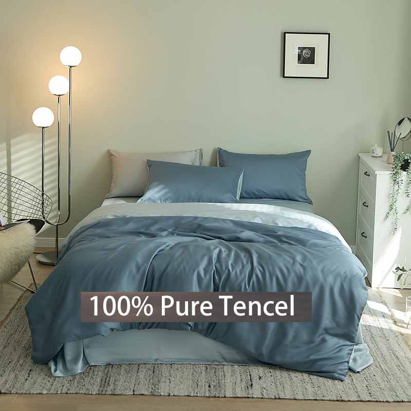 Luxuriöses Lyocell Tencel 4-teiliges Bettlaken-Set Weiches Spannbettlaken & Bettbezug & Kissenbezüge Atmungsaktive Bettwäsche für Hotelkomfort