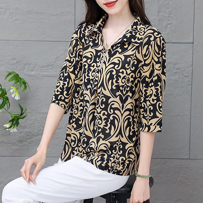 New Summer Retro Ethnic Style Fashion Trend V-neck Printed Loose Casual Versatile Foreign Style Short Sleeved Shirt