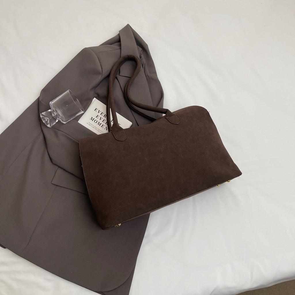 Classic Faux Suede Handbags Women England Style Elegant Shoulder Bags Big Solid Designer Casual Totes Lady Retro Female Packages