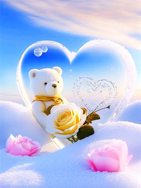 Diamond Painting Set Bear Heart Full Square/Round Embroidery Mosaic Animal Handmade Gift Home Decor