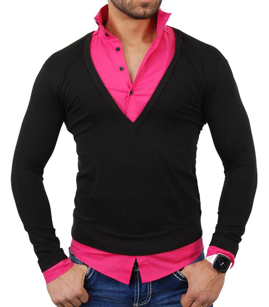 

Мужская рубашка-свитер Pullover TZ724 Черно-розовый