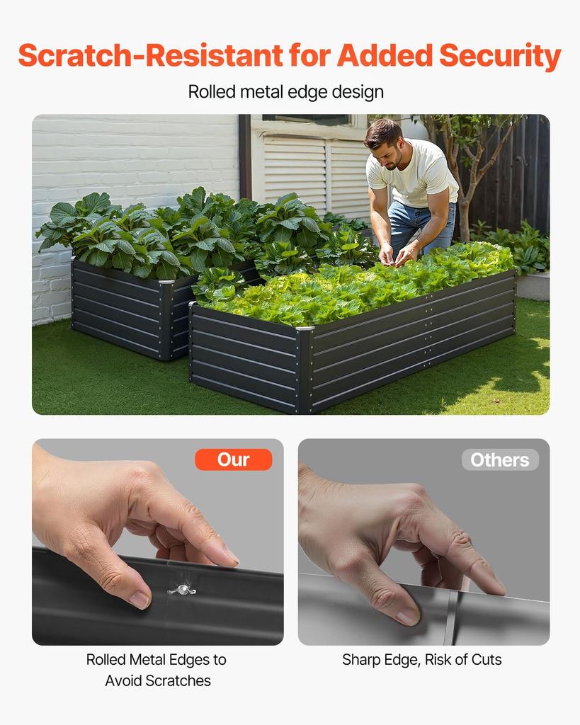 Metal Raised Garden Bed, 2.0 x 1.0 x 0.5 m Outdoor Galvalume Planter Garden Box, Open Bottom Design, Large Planter Raised Bed for Growing Vegetables,