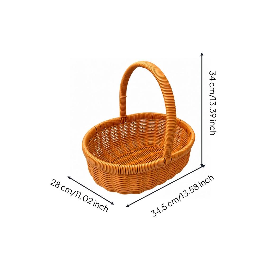 Imitation Rattan Produce Basket Handwoven Look Oval Portable for Kitchen Storage,