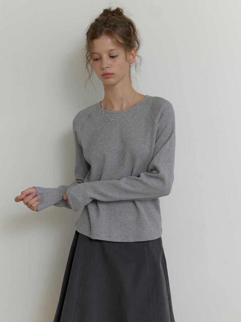 Deomiteun [4Th] Raglan Waffle T-Shirt (Gray)