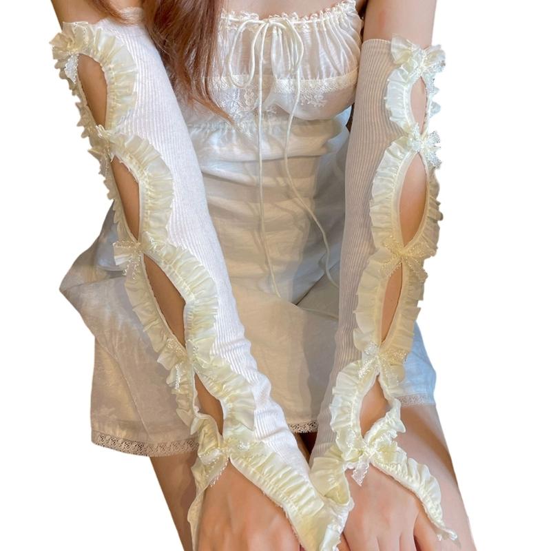 Breathable Cotton Lace Bows Arm Sleeves Elastic Gloves Comfortable Costume Accessory For Office Outdoor Activities