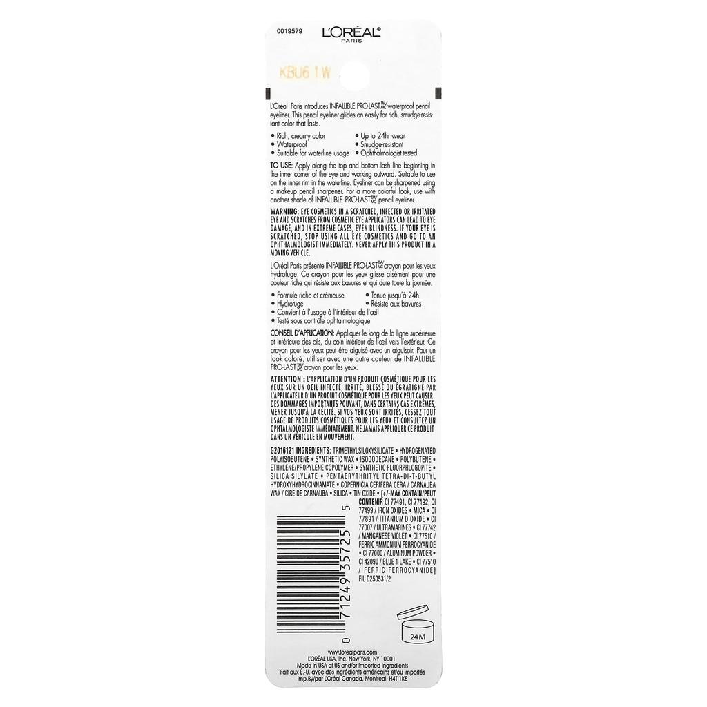 L'Oréal, Infallable Pro-Last™, Waterproof Eye Pencil, 940 Brown, 1.2G(0.042Fl Oz)