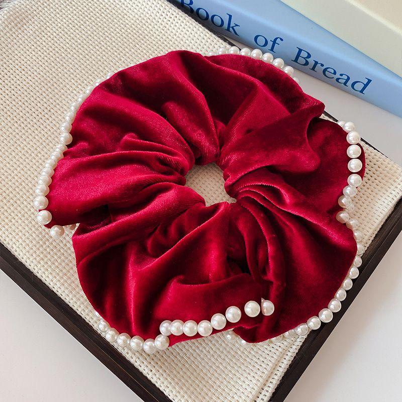 

Французские винтажные бархатные резинки для волос с жемчугом, резинки для волос в виде толстой кишки, эластичная повязка на голову, головной убор, темпераментные аксессуары для волос для девочек красный